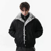 NOAH MARS Fur Collar Lapel Velvet Lined Mountain Print Men Winter Cotton Jacket Old Money