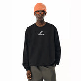 NOAH MARS Men Grey Thread Splice Crew Sweatshirt Two Bar Wave Print