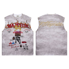 MAJESTIK Vintage Graphic Studded Tank Top