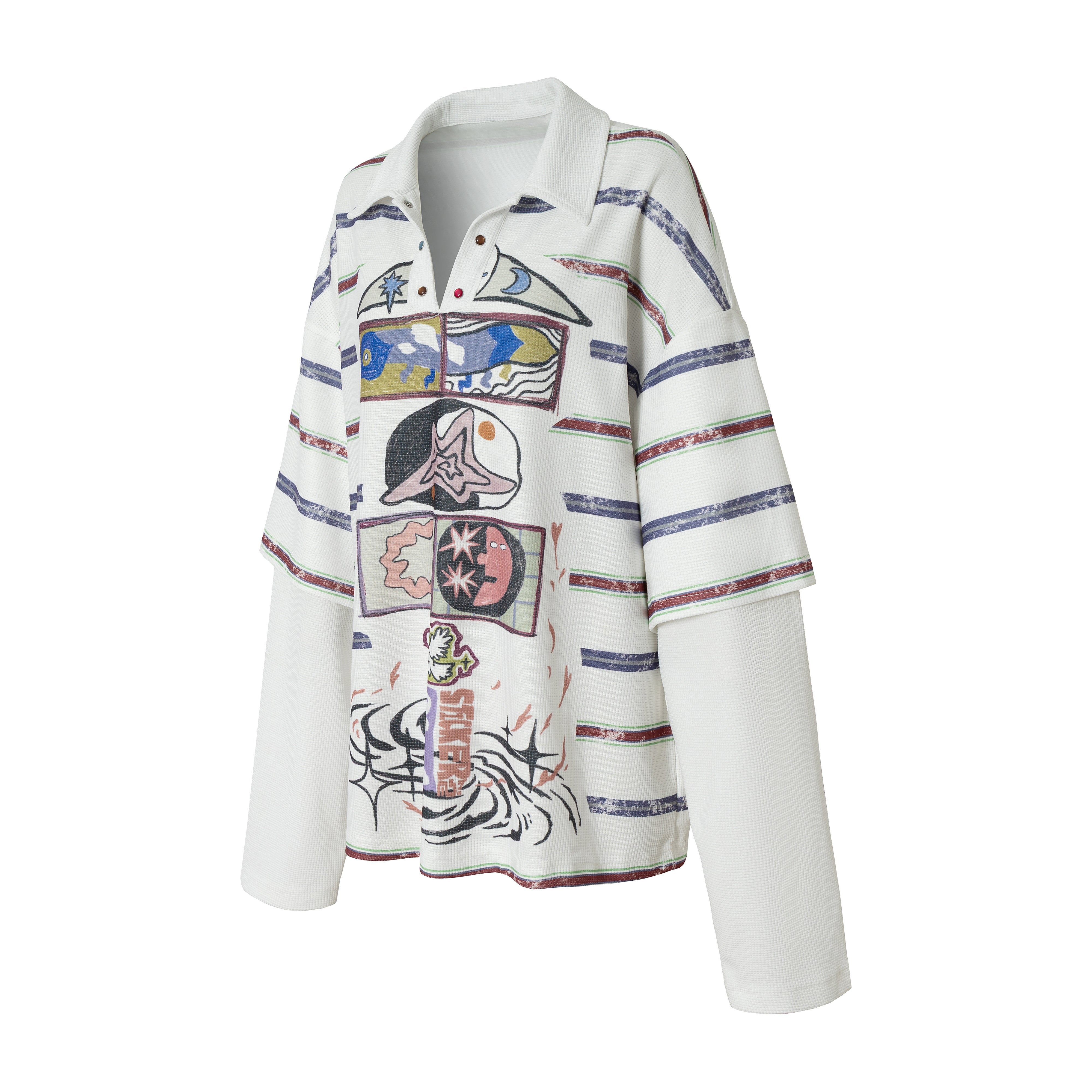 CapCabin Abstract Stripe Long-Sleeve Polo Shirt