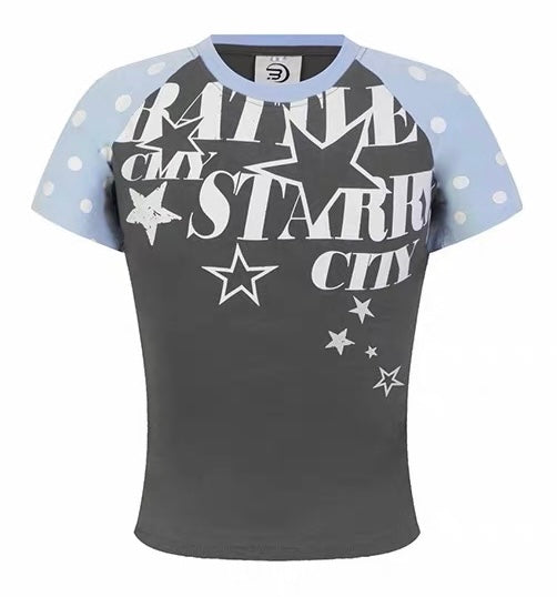 CapCabin “Starry City Contrast Raglan Tee”(cute Slim fit)