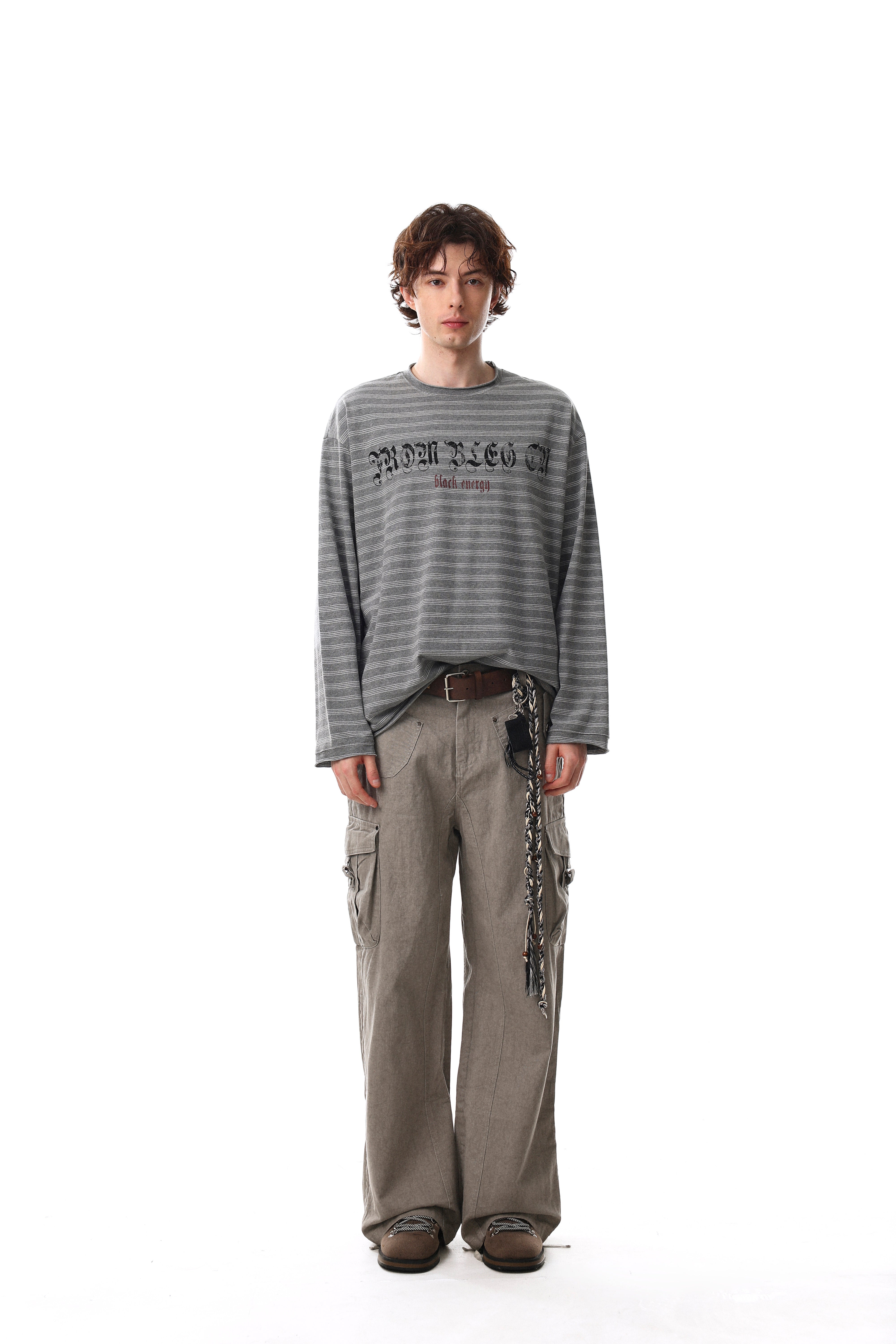 CapCabin Striped Gothic Logo Long Sleeve Tee