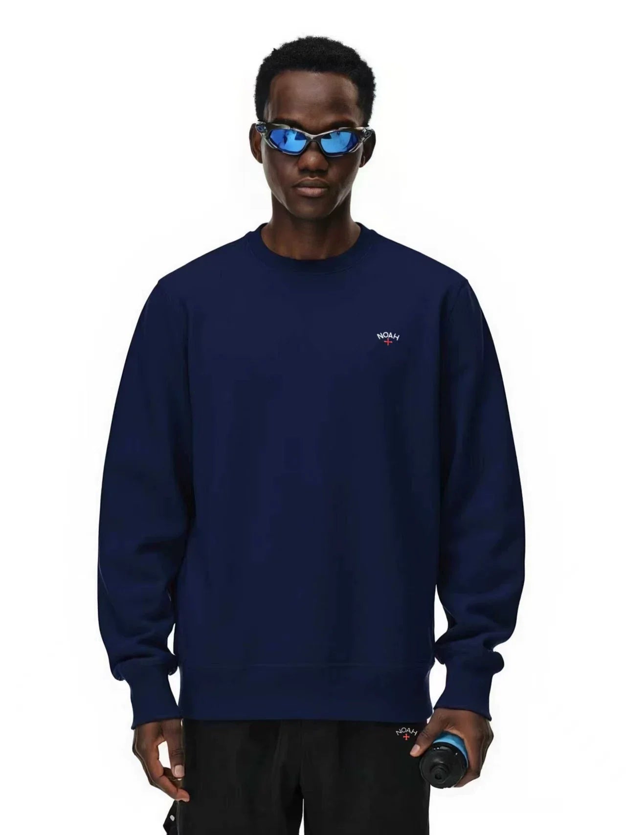 NOAH MARS Men Velvet Crew Sweatshirt Left Chest Cross Embroidery Autumn Winter