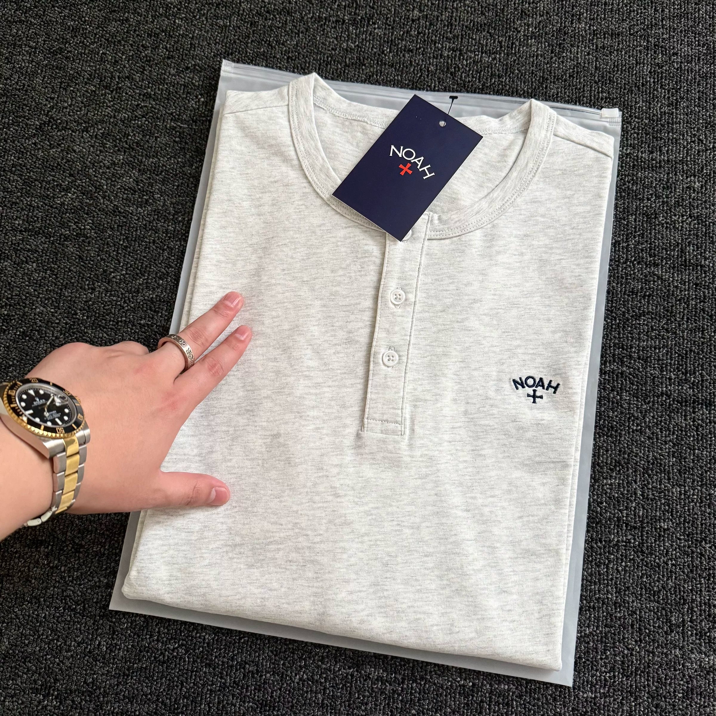 NOAH MARS Men Old Money Henley Long Sleeve Tee Chest Cross Embroidery Logo