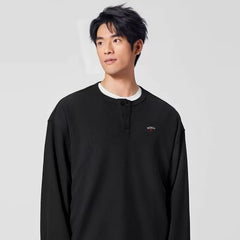 NOAH MARS Men Old Money Henley Long Sleeve Tee Chest Cross Embroidery Logo