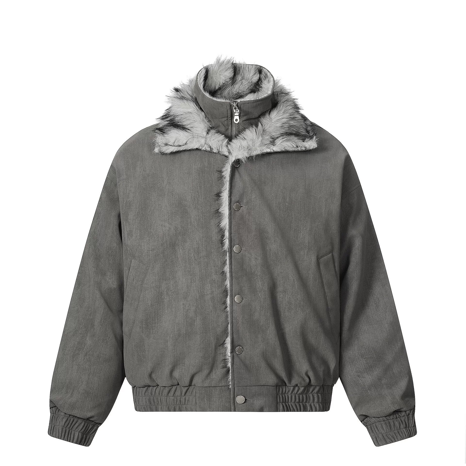 NOAH MARS Fur Collar Lapel Velvet Lined Mountain Print Men Winter Cotton Jacket Old Money