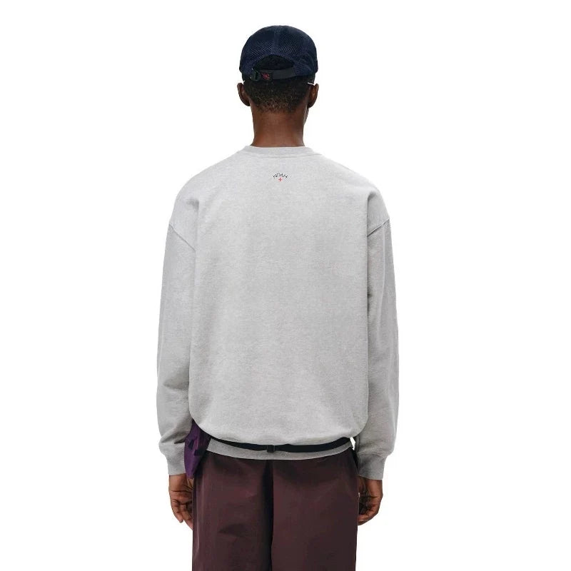 NOAH MARS Men Thread Splice Crew Sweatshirt Back Small Cross Logo American Casual