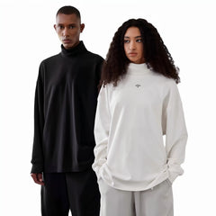 NOAH MARS Men Mock Neck Black Embroidered Long Sleeve Cotton Base Tee