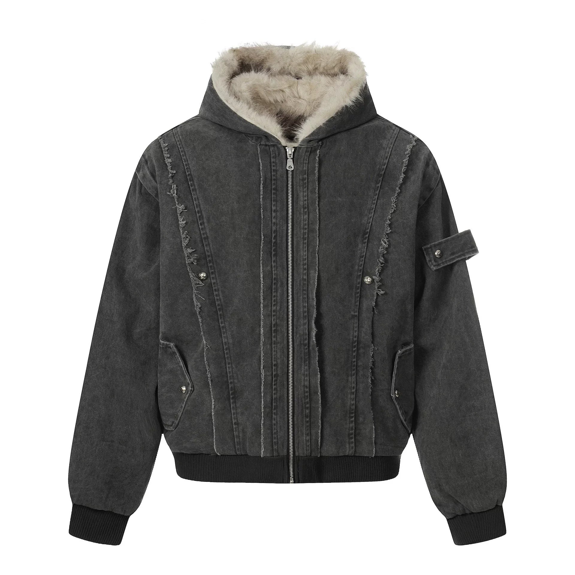 NOAH MARS Mountain Print Velvet Lined Hooded Cotton Jacket Men Old Money Winter Coat