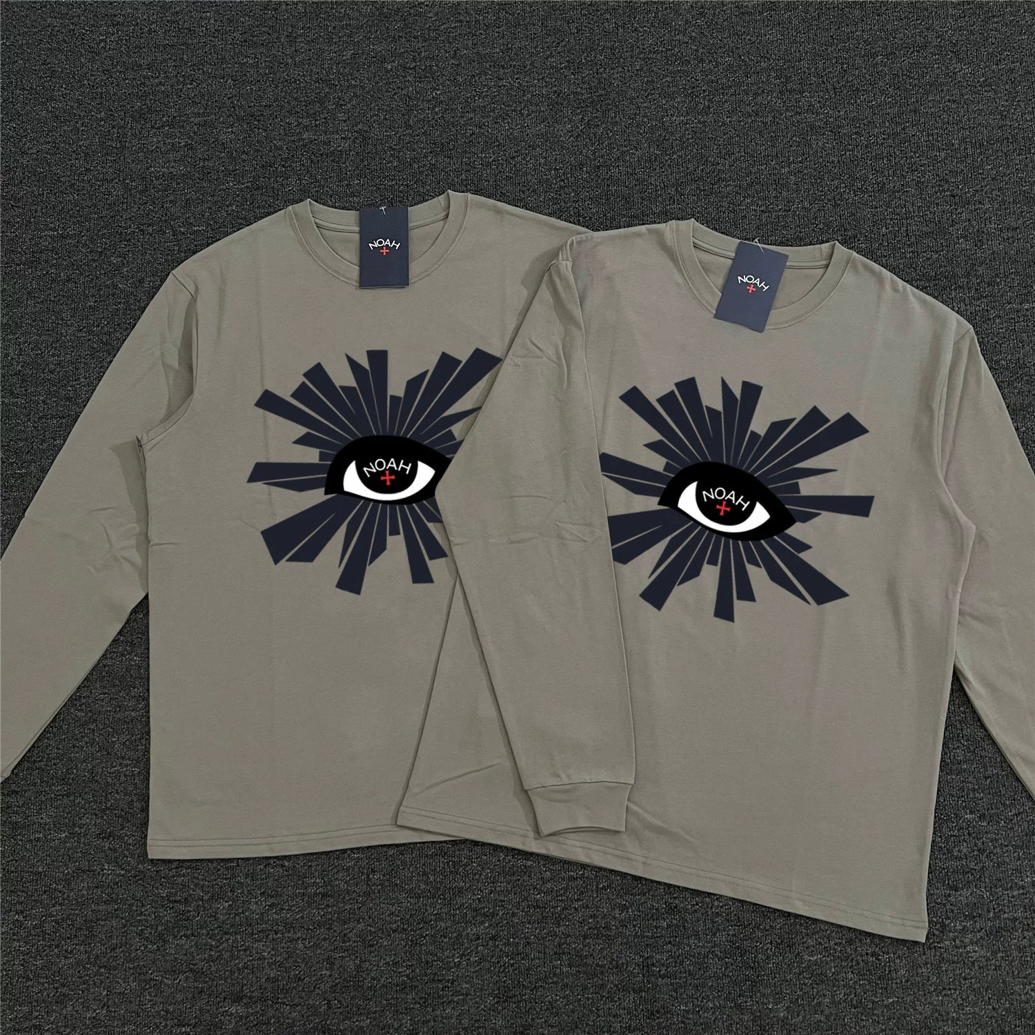 NOAH Cross Print Heavy Cotton Unisex Long Sleeve Tee Matcha Gray