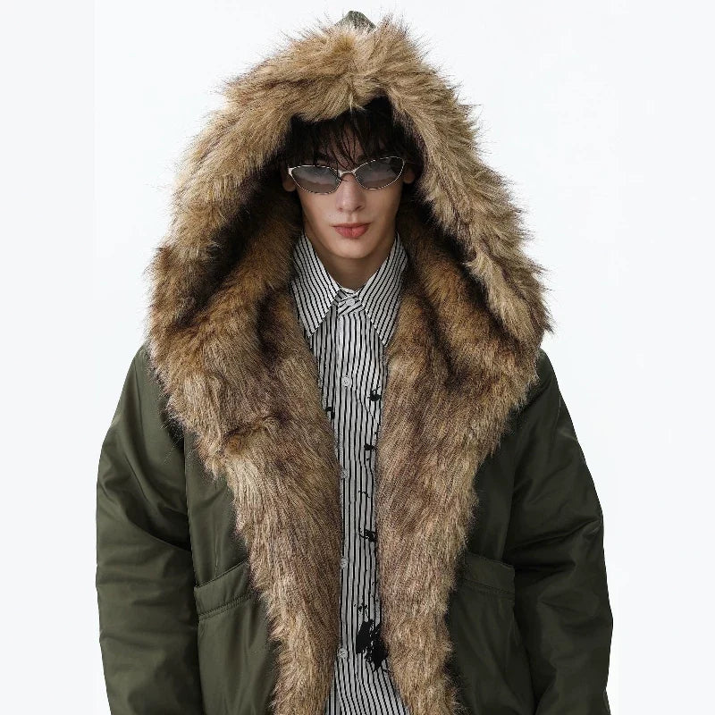 NOAH MARS Old Money Fur Collar Short Hooded Mountain Graphic Warm Cotton Jacket