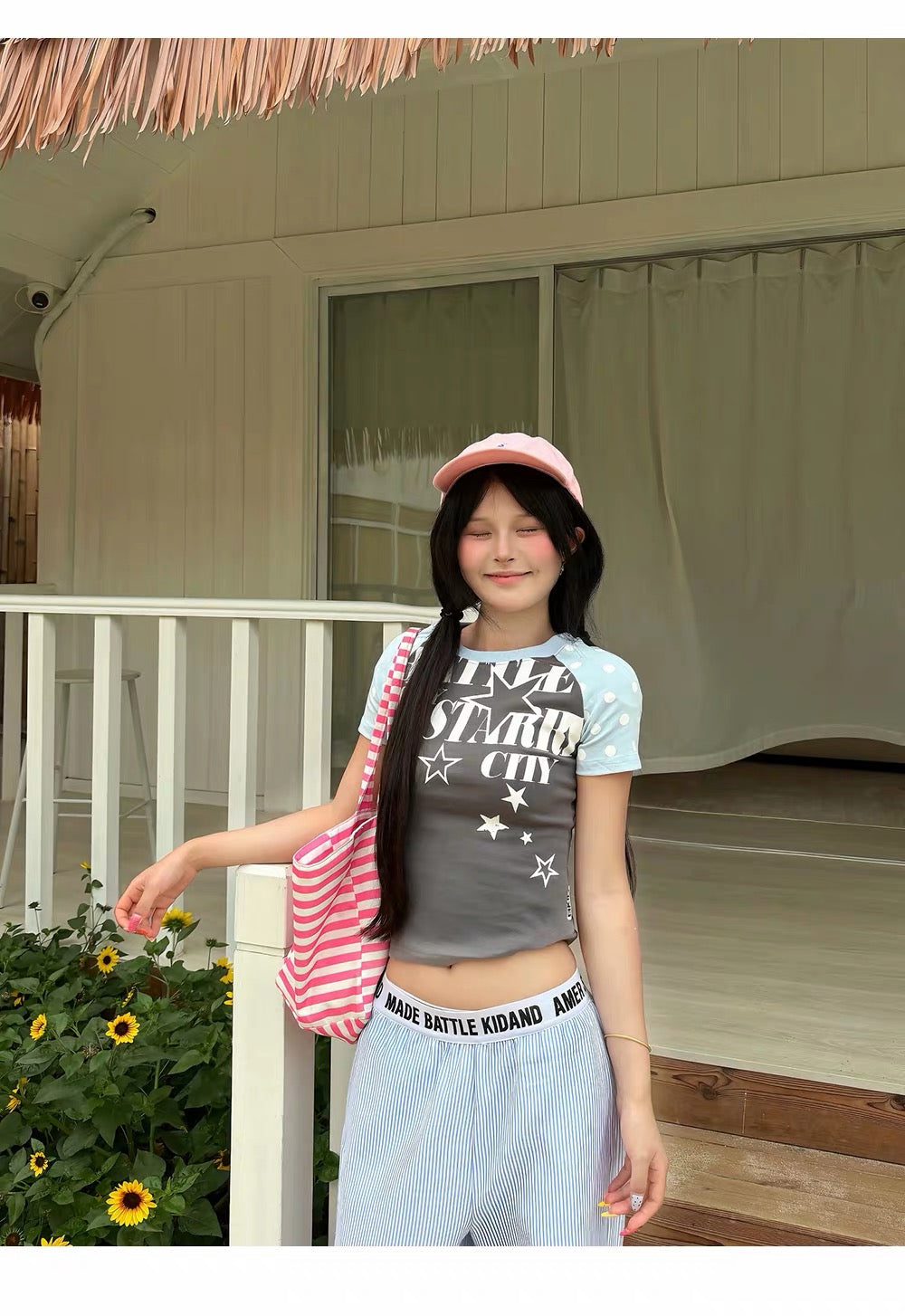 CapCabin “Starry City Contrast Raglan Tee”(cute Slim fit)